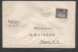 POLAND 1919 DEFINITIVE ISSUE 1MK IMPERF ON REGISTERED COVER FROM KALISZ TO POZNAN - Lettres & Documents