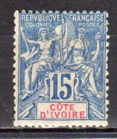 (SA1010) IVORY COAST, 1892 ("Tablet"-type, 15c., Blue And Red). Mi # 6. Mint Hinged* Stamp - Nuevos