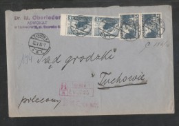 POLAND 1936 REGISTERED LETTER TARNOW 1  TO COURT IN TUCHOW MIXED FRANKING 2 X 15GR PILSUDSKI SHIP 2 X 25GR BELWEDERE T1 - Storia Postale