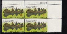 Lot Of 3 #1356, #1357 #1358 Plate # Blocks Of 4 Stamps, Marquette Explorer Daniel Boone Arkansas River Issues - Plate Blocks & Sheetlets