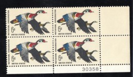 Lot Of 3 #1362, #1380 #1383 Plate # Blocks Of 4 Stamps, Waterfowl Conservation Daniel Webster Eisenhower Issues - Plattennummern