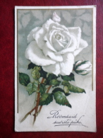 Pentecost Greeting Card - White Rose - Circulated In Estonia 1938 , Lelle - Used - Pentecoste