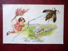 Pentecost Greeting Card - Girl - Beetle - WO 1235 - Circulated In Estonia 1937 , Tallinn - Estonia - Used - Pentecôte