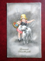 Easter Greeting Card - Girl And Lamb By Hannes Petersen - Eggs - 394 Circulated In Estonia 1931 , Kiisa - Germany - Used - Petersen, Hannes