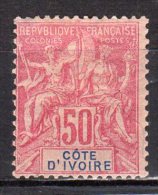 (SA1004) IVORY COAST, 1892 ("Tablet"-type, 50c., Carmine And Blue On Rose). Mi # 11. Mint Hinged* Stamp - Unused Stamps