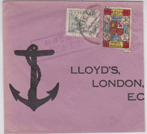 1937 - ENVELOPPE De HUELVA Avec CENSURE + VIGNETTE LOCALE Pour LLOYD'S à LONDRES (GB) - Spanish Civil War Labels
