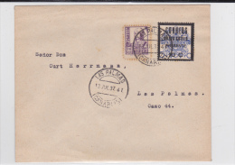 1937 - ENVELOPPE De LAS PALMAS Avec RARE VIGNETTE LOCALE - Storia Postale