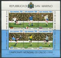 1990 San Marino, Mondiali Di Calcio Italia 90 Foglietto, Serie Completa Nuova (**) - Blocs-feuillets