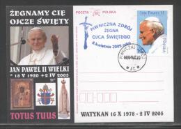AUTUMN SALE POLAND POPE JPII 2005 SPECIAL FAREWELL COMMEMORATIVE CANCEL PIWNICZNA ZDROJ TYPE 3 RELIGION CHRISTIANITY - Covers & Documents