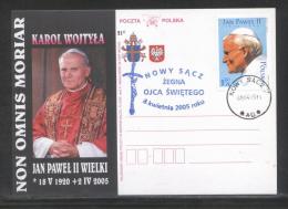 AUTUMN SALE POLAND POPE JPII 2005 SPECIAL FAREWELL BLUE COMMEMORATIVE CANCEL NOWY SACZ TYPE 1 RELIGION CHRISTIANITY - Covers & Documents