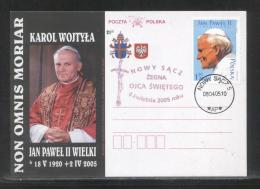 AUTUMN SALE POLAND POPE JPII 2005 SPECIAL FAREWELL LILAC COMMEMORATIVE CANCEL NOWY SACZ TYPE 2 RELIGION CHRISTIANITY - Lettres & Documents