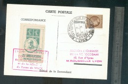 Vignette Sur Carte Lyon  1947 Du 25éme Anniversaire Du 1er Coin Daté ´ Baron De Vinck´ - - Briefmarkenmessen