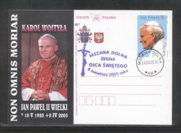 AUTUMN SALE POLAND POPE JPII 2005 SPECIAL FAREWELL COMMEMORATIVE COVER FROM MSZANA DOLNA TYPE 1 RELIGION CHRISTIANITY - Storia Postale