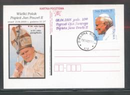 AUTUMN SALE POLAND 2005 POPE JOHN PAUL II ZIELONA GORA FUNERAL COMMEMORATIVE CANCEL CARD TYPE 2 GLOSSY RELIGION - Lettres & Documents