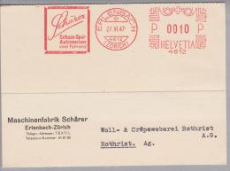 Schweiz Firmenfreistempel 1947-06-27 Erlenbach Schärer Schuss-Spul-Automaten - Frankiermaschinen (FraMA)