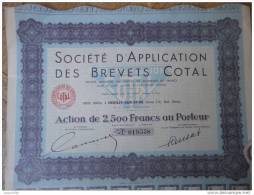 92 NEUILLY Ste D´Application Des Brevets COTAL ACTION DE 2500 FF Au Porteur + Ses 30 Coupons Attachés - Automobil