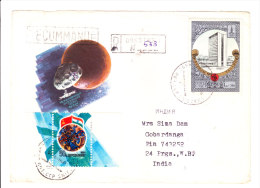 Russia Illustrative Envelope - Space Research, Commercially Used By Stamp With Indian Flag - FDC