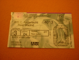 RSC Anderlecht-Real Madrid Football UEFA Champions League Match Ticket 13/03/2001 - Eintrittskarten