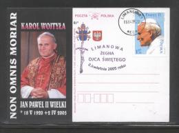 AUTUMN SALE POLAND POPE JPII 2005 SPECIAL FAREWELL COMMEMORATIVE COVER FROM LIMANOWA TYPE 1 RELIGION CHRISTIANITY - Covers & Documents