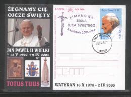 AUTUMN SALE POLAND POPE JPII 2005 SPECIAL FAREWELL COMMEMORATIVE COVER FROM LIMANOWA TYPE 3 RELIGION CHRISTIANITY - Lettres & Documents