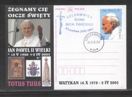 AUTUMN SALE POLAND POPE JPII 2005 SPECIAL FAREWELL COMMEMORATIVE COVER FROM SZCZAWNICA TYPE 3 RELIGION CHRISTIANITY - Covers & Documents