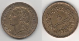 France Monnaie 5 Francs  Lavrilier Bronze-Alu 1945C Très Recherche - Andere & Zonder Classificatie