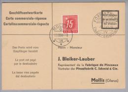 Heimat GL Mollis 1949-08-10 AK-O Auf Taxierter Geschäftsantwortkarte - Brieven En Documenten