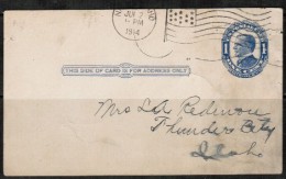 U.S.A.   1914 POSTAL STATIONERY To Idaho (Jul/2/1914) (PC-10) - 1901-20