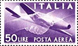 ITALIA REPUBBLICA ITALY REPUBLIC 1957 POSTA AEREA AIR MAIL DEMOCRATICA LIRE 50 STELLE STARS MNH - Posta Aerea