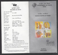 INDIA ,2002, Handicrafts Of India, Setenant Set 4 V, Folder (Brochure) - Storia Postale