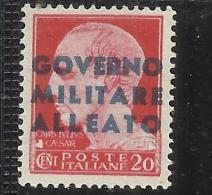 OCCUPAZIONE ANGLO-AMERICANA NAPOLI 1943 CENT. 20 VARIETA' VARIETY SOPRASTAMPA AZZURRO CIARO MNH - Occup. Anglo-americana: Napoli