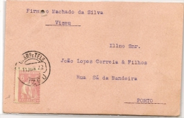 PORTUGAL - 1922 Entire From VIZEU To PORTO - Ceres 6c.  Yvert # 236 -VARIETY MISPLACED PRINTED Showing Part Of Adjoining - Briefe U. Dokumente