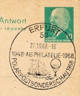 SHIP BALLOON POLARMAIL Erfurt 1968 On East German Postal Card P77A - Andere Verkehrsträger