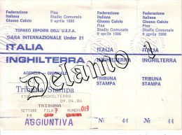 Naz. Di Calcio Italiane----PISA--. Biglietto Originale Incontro -- ITALIA --INGHILTERRA 1986 - Uniformes Recordatorios & Misc