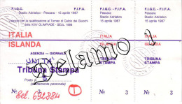 Naz. Di Calcio Italiane----PESCARA--. Biglietto Originale Incontro -- ITALIA --ISLANDA 1987 - Uniformes Recordatorios & Misc