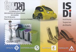 RG)2013 CUBA-CARIBE,ELECTRIC CAR-TELEPHONE-RECYCLING, DESIGN INTERNATIONAL ENCOUNTER, S/S, MNH - Unused Stamps