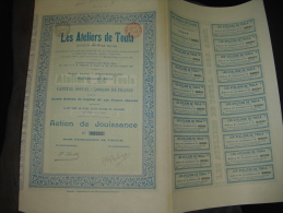 Action De Jouissance " Les Ateliers De Toula " Bruxelles 1899 Excellent état,reste Des Coupons Russie Russia - Rusland