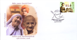 India Special Cover 2008- Eipex 2008, Bhubaneswar, Apostles´ Of Peace, Gandhi, Vivekananda, Mother Teresa - Buste