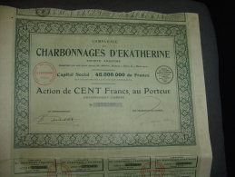 Action"Charbonnages D'Ekatherine"Paris 1910 Bon état,reste Des Coupons.Charbon Mines Coal Russie Russia Donetz - Russie