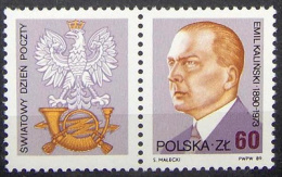 POLAND 1989 WORLD POST OFFICE PHILATELIC STAMP DAY EMIL KALINSKI WW1 NHM Polish Eagle With Crown World War I - WW1