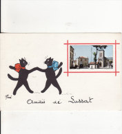 Carte Postale Fantaisie Dessin De CHAT Signé Par René " Amitiés" De LUSSAT (Puy-de-dôme) Vue Centre Et Eglise - - Other & Unclassified