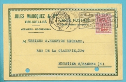 138 Op Kaart Met Firmaperforatie "J.W." Van JULES WAUCQUEZ & Cie Te BRUXELLES - 1909-34