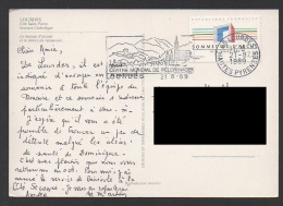 DF / FRANCE SUR CARTE POSTALE / TP 2600 SOMMET DE L' ARCHE / OBL. ET FLAMME LOURDES 1989 - Covers & Documents