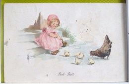 Cpa Litho Illustrateur Elly FRANK Bébé Enfant Donne Graine A Poule Poussin Putt Putt  +- 1907 - Frank, Elly