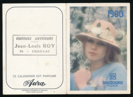 Calendrier Petit Format 1980 : Coiffure Messieurs Jean-Louis Roy, Chaillac (36), Parfum Aura, Berdoues, France, Chapeaux - Kleinformat : 1971-80