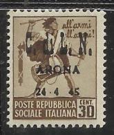 ITALY ITALIA 1945 CLN ARONA MONUMENTS DESTROYED OVERPRINTED MONUMENTI DISTRUTTI SOPRASTAMPATO 30 CENT. MNH - Nationales Befreiungskomitee