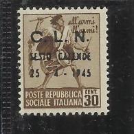 CLN SESTO CALENDE 1945  MONUMENTS DESTROYED OVERPRINTED MONUMENTI DISTRUTTI SOPRASTAMPATO 30 CENT. MNH - Comitato Di Liberazione Nazionale (CLN)