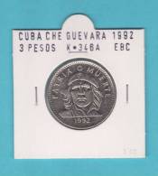 CUBA  3  PESOS  "ERNESTO CHE GUEVARA" Niquel-Acero KM#346a  1.992  EBC/XF  DL-7624 - Kuba