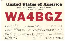 CARTE RADIO - QSL - CARTE RADIO QSL - U.S.A - ETATS UNIS - FLORIDA - SAINT PETERSBURG - 1976 - . - Radio Amateur