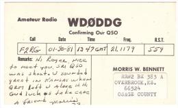 CARTE RADIO - QSL - CARTE RADIO QSL - U.S.A - ETATS UNIS - KANSAS - OVERBROOK - 1979 - Radio Amateur